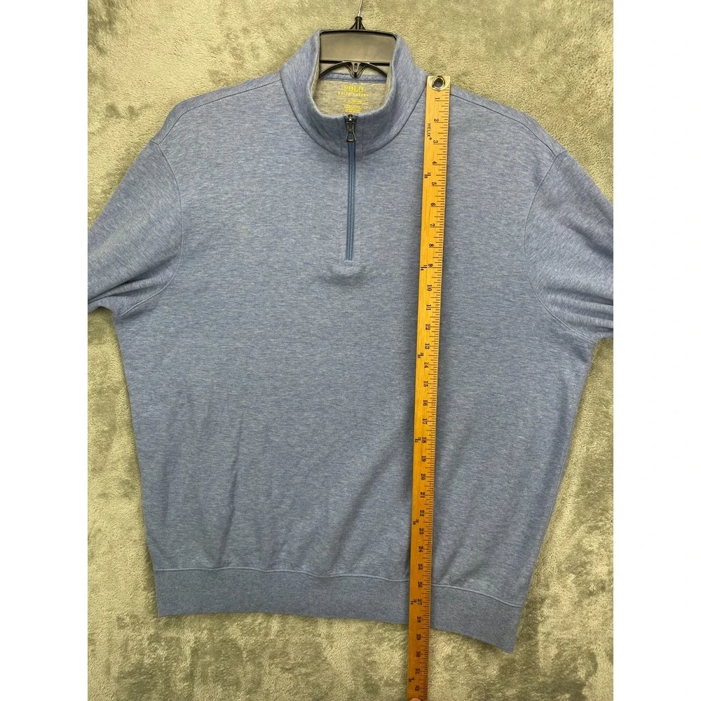 Polo Ralph Lauren Mens Pullover Shirt Sz L Blue 1/4 Zip Long Sleeve Cotton Blend